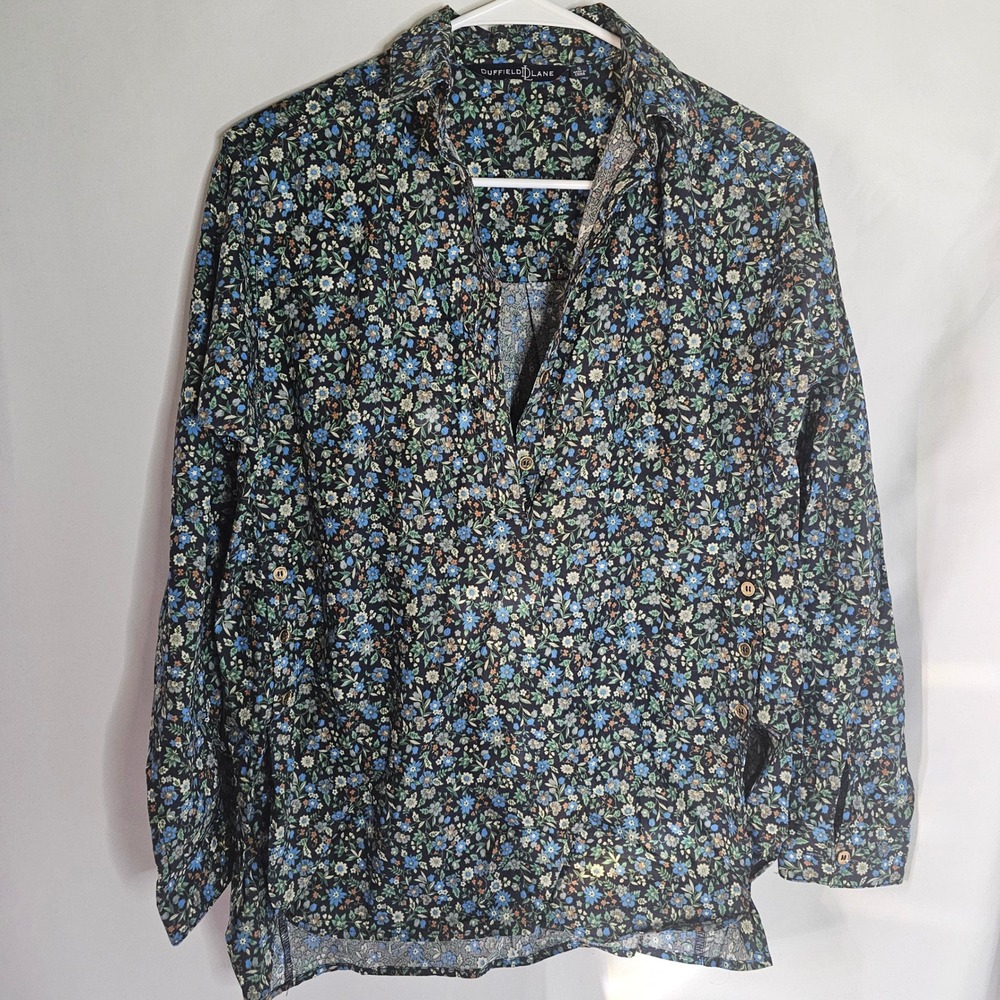 Duffield Lane Floral Print Long Sleeve Collared Button Up‎ Shirt Women Size S